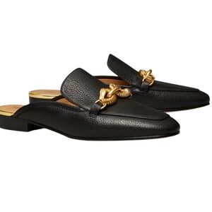 Tory Burch Jessa Mule Loafer Black Pebbled Leather Sz 10 Worn Once